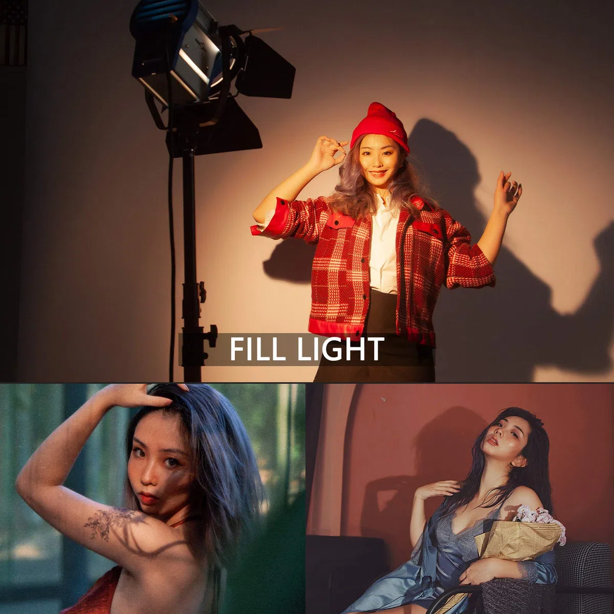 Kit Fresnel de Tungsteno Iluminación Continua Mandarina, 3x150W Spotlight, Bombilla Halógena, Filtro de Gelatina, Abrazaderas, Soporte de luz y Bolsa de Trípode para Foto Estudio Vídeo