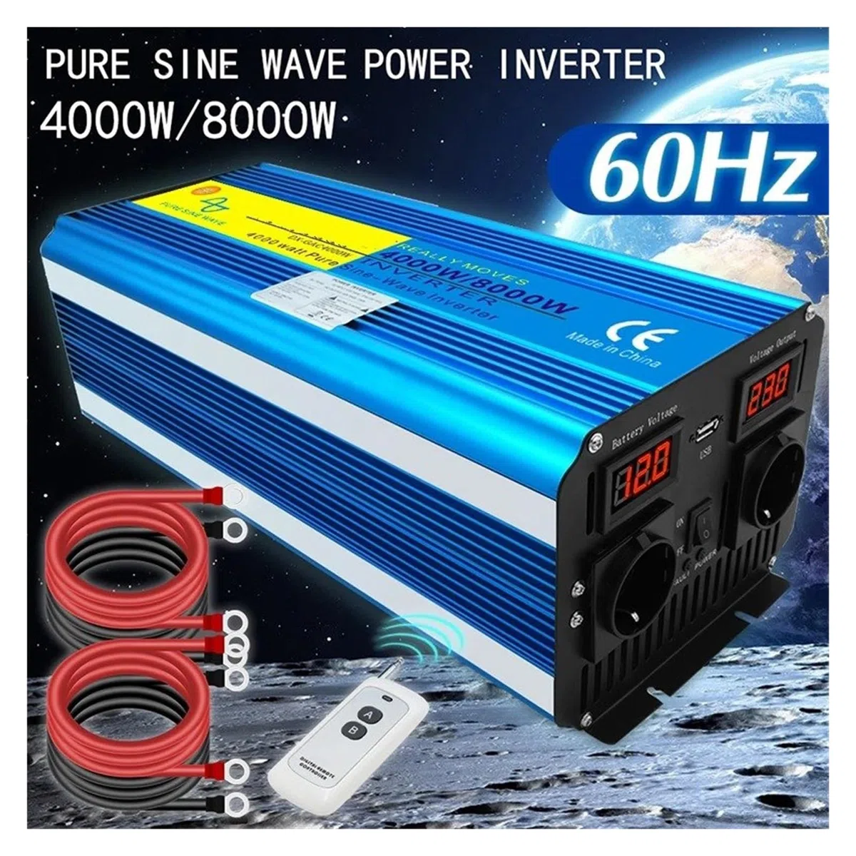 Convertidor Inversor Transformador Inversor Onda Sinusoidal Pura 5000W/6000W/8000W CC 12V/24V A CA 220V/230V 60 Hz Pantalla LED Control Remoto Enchufe Europeo(8000W 12V 60Hz)