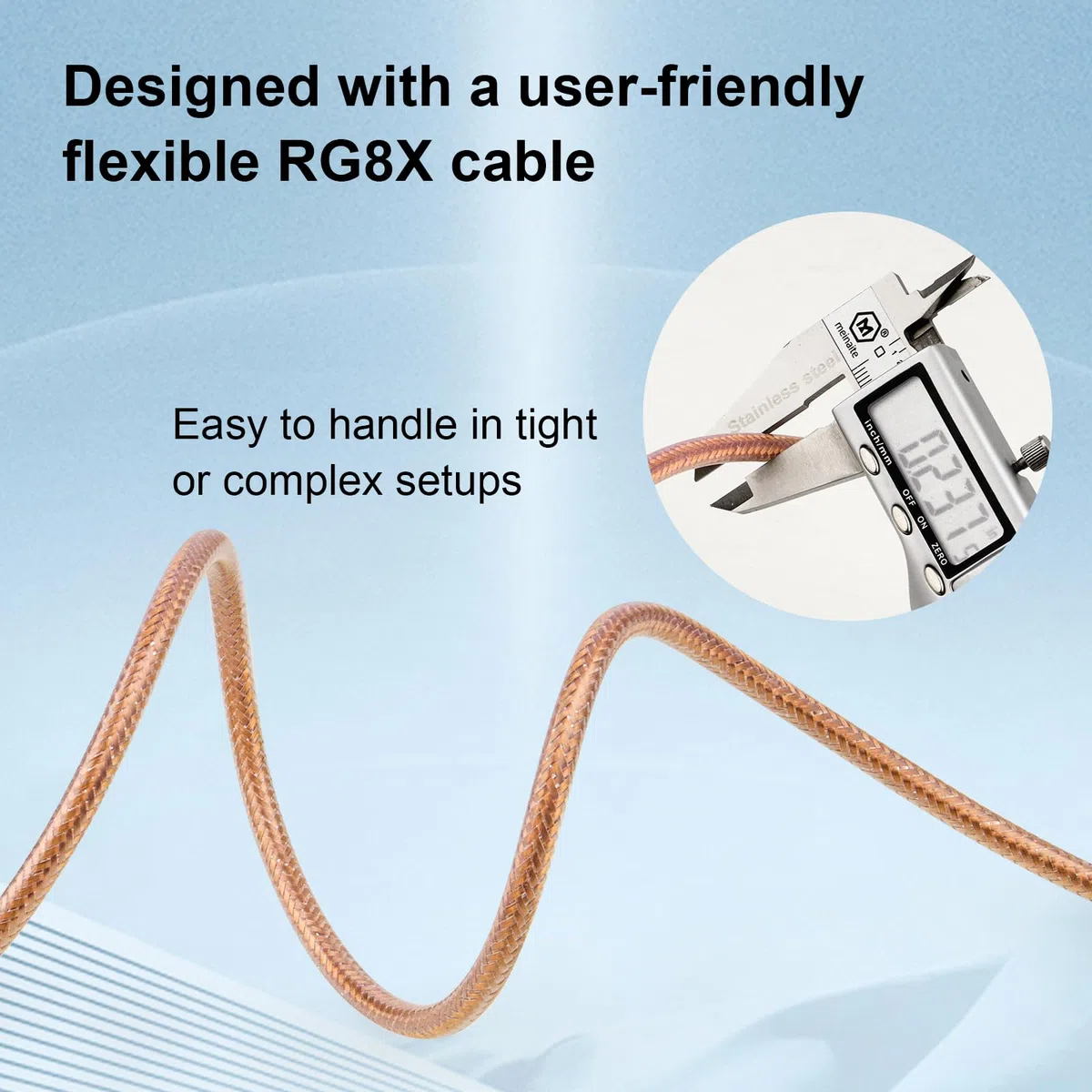 Cable coaxial RG8X de 200 pies, baja pérdida de 50 ohmios, conductor de cobre sólido, blindaje duradero con cubierta de PVC, ideal para antenas, radio jamón, radio CB y aplicaciones de RF