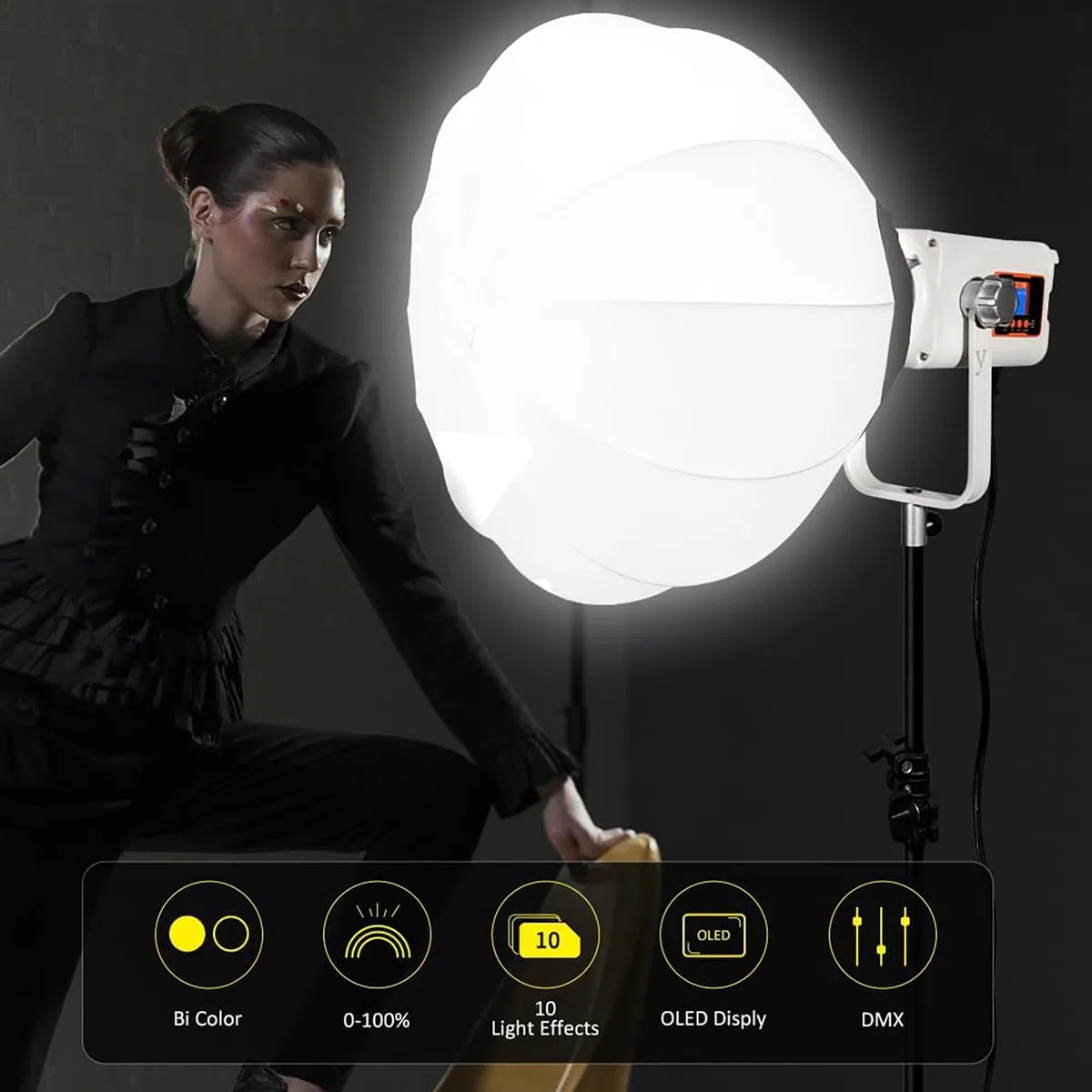 Luz de video portátil, bicolor 2700-6500K, alto CRI 98+, brillo ajustable de 30000 lm para fotografía y video, ayuda de iluminación continua para uso en estudio