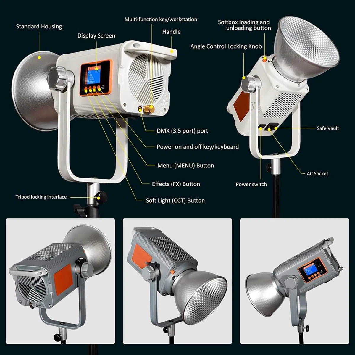 Luz de video portátil, bicolor 2700-6500K, alto CRI 98+, brillo ajustable de 30000 lm para fotografía y video, ayuda de iluminación continua para uso en estudio