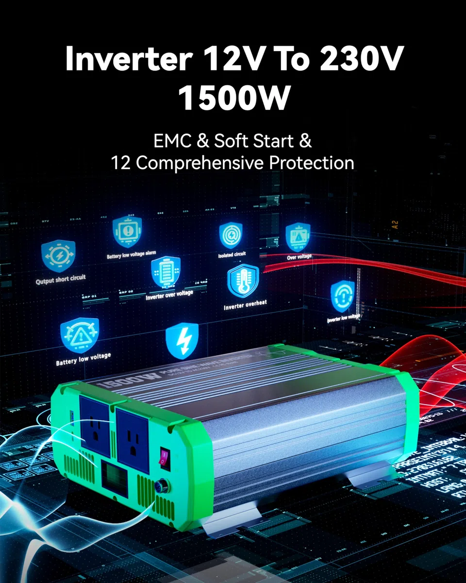 ERAYAK Inversor 12v 230v Onda Pura 1500W/3000W Convertidor de Corriente Conversor 12v a 220v Transformador con Control Remoto para Coche Camion