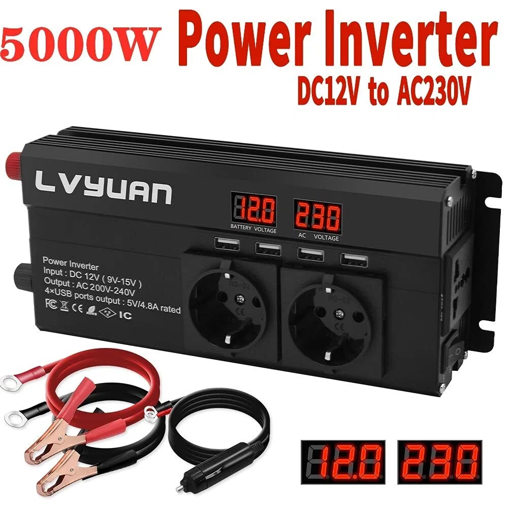 Inversor,Inversor de Coche Inversor 12 V 220 V 5000W Energy Inverter 4 Exterior USB Convertidor inversor Inverso(12V 220V Universal)