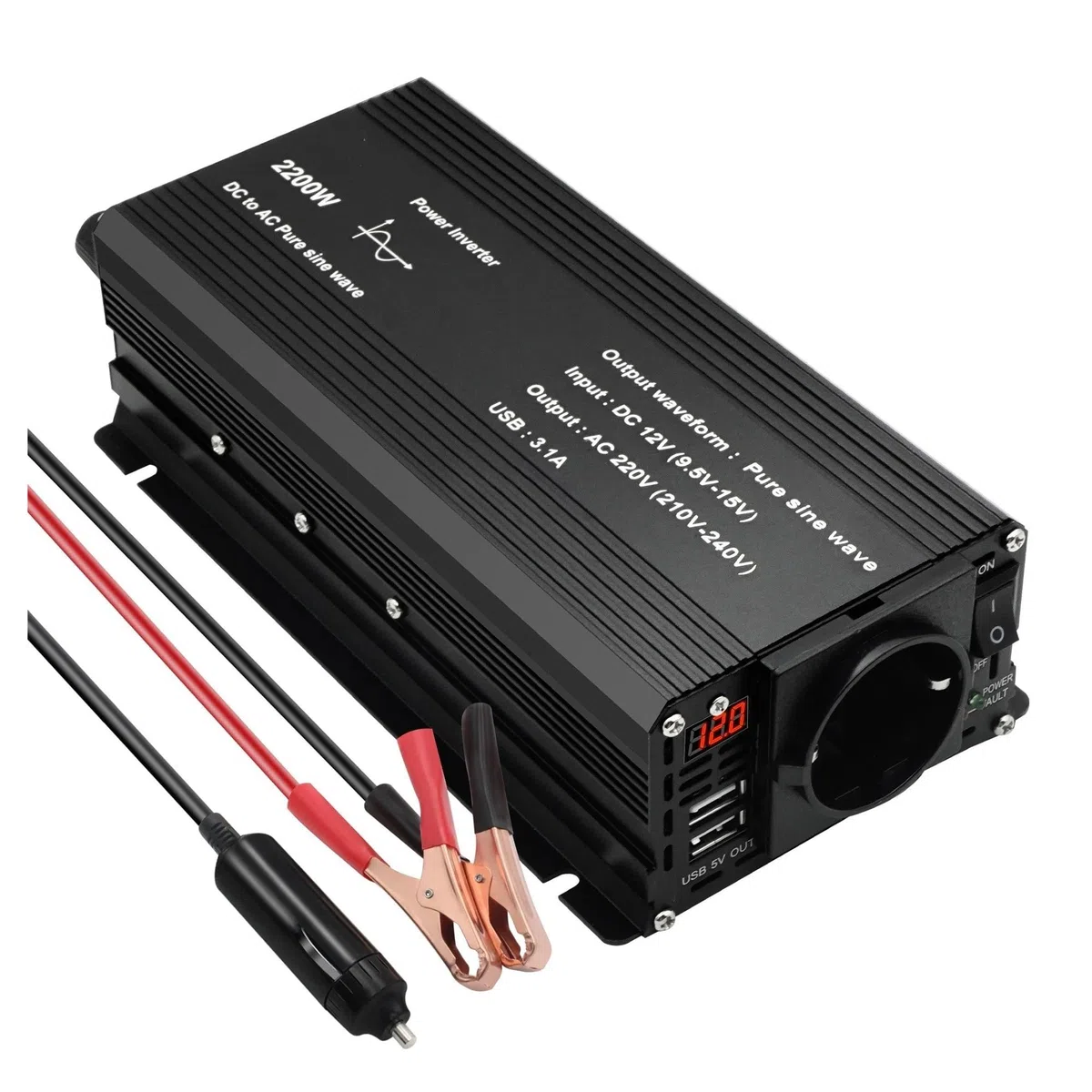 Convertidor Inversor Transformador Inversor Onda Sinusoidal Pura 1000W/1500W/2200W/2600W/3000W CC 12 V A CA 220 V Voltímetro LED Transformador Enchufe Universal UE(12V 60Hz,Universalm,2200W)