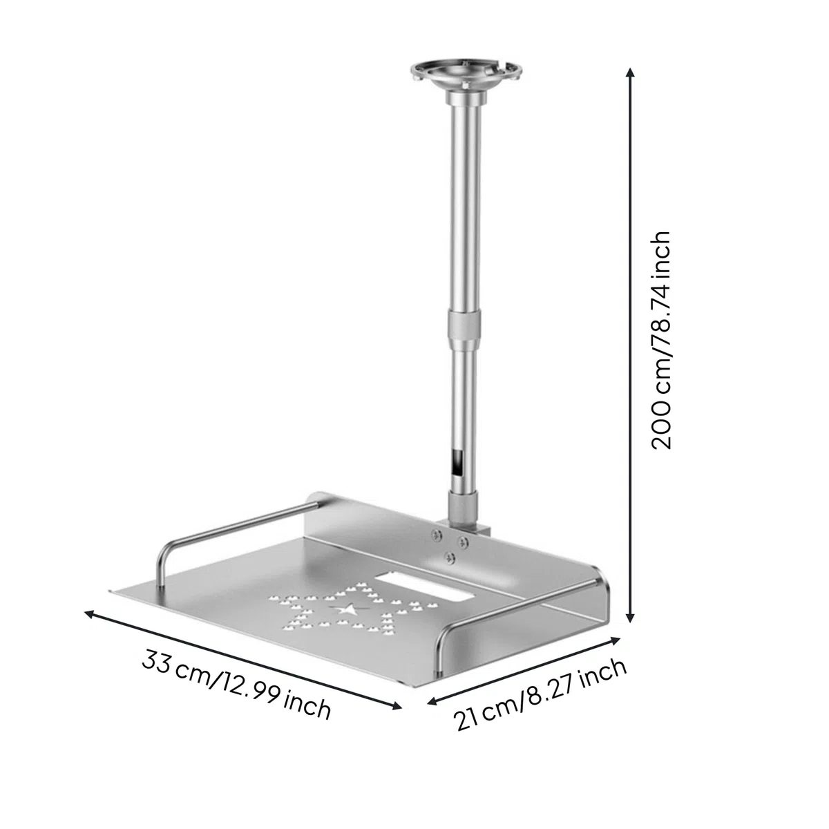 harayaa Soporte para Proyector Montaje en Techo Soporte Bandeja Brazo Aleación de Aluminio con Estructura Estable y Raíles Laterales de Sujeción Adecuado para Presentaciones Oficina Hogar, 100-200cm