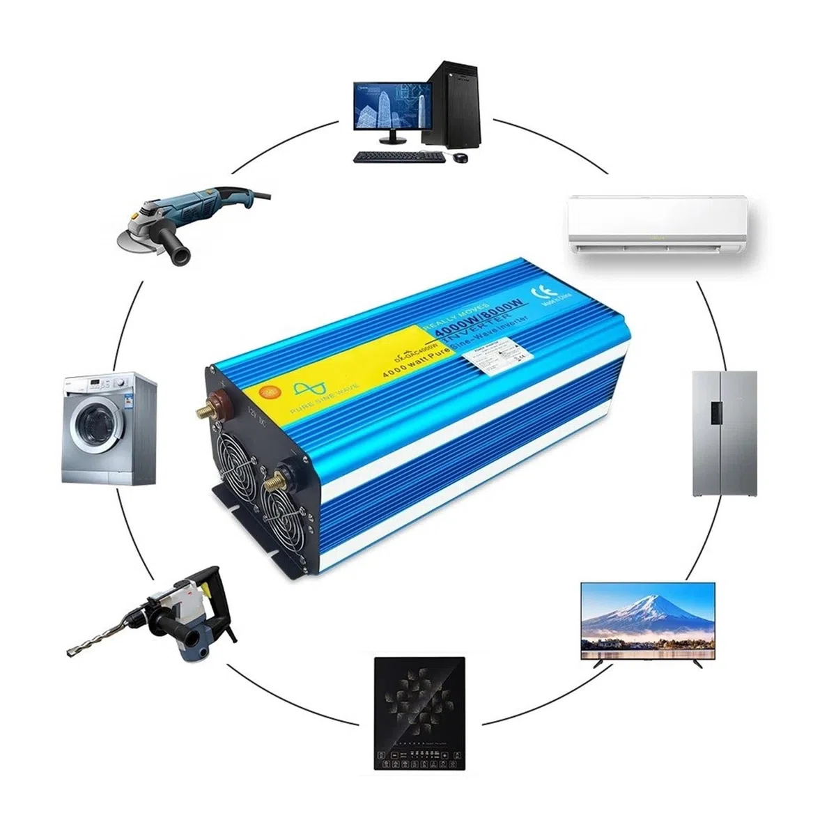 Convertidor Inversor Transformador Inversor Onda Sinusoidal Pura 5000W/6000W/8000W CC 12V/24V A CA 220V/230V 60 Hz Pantalla LED Control Remoto Enchufe Europeo(8000W 12V 60Hz)
