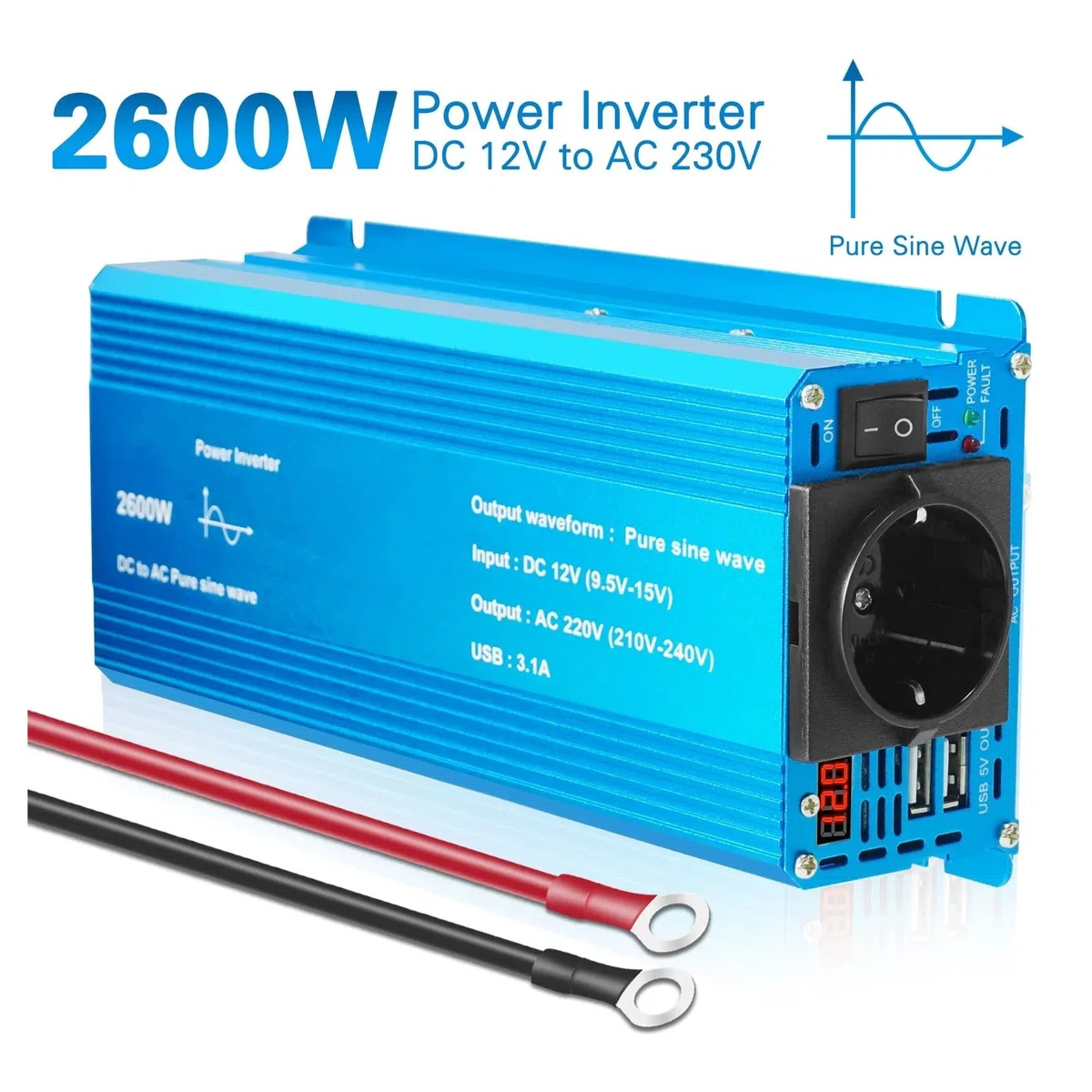 Convertidor Inversor Transformador Inversor Onda Sinusoidal Pura 1000W/1500W/2200W/2600W/3000W CC 12 V A CA 220 V Voltímetro LED Transformador Enchufe Universal UE(12V 60Hz,Universalm,2200W)