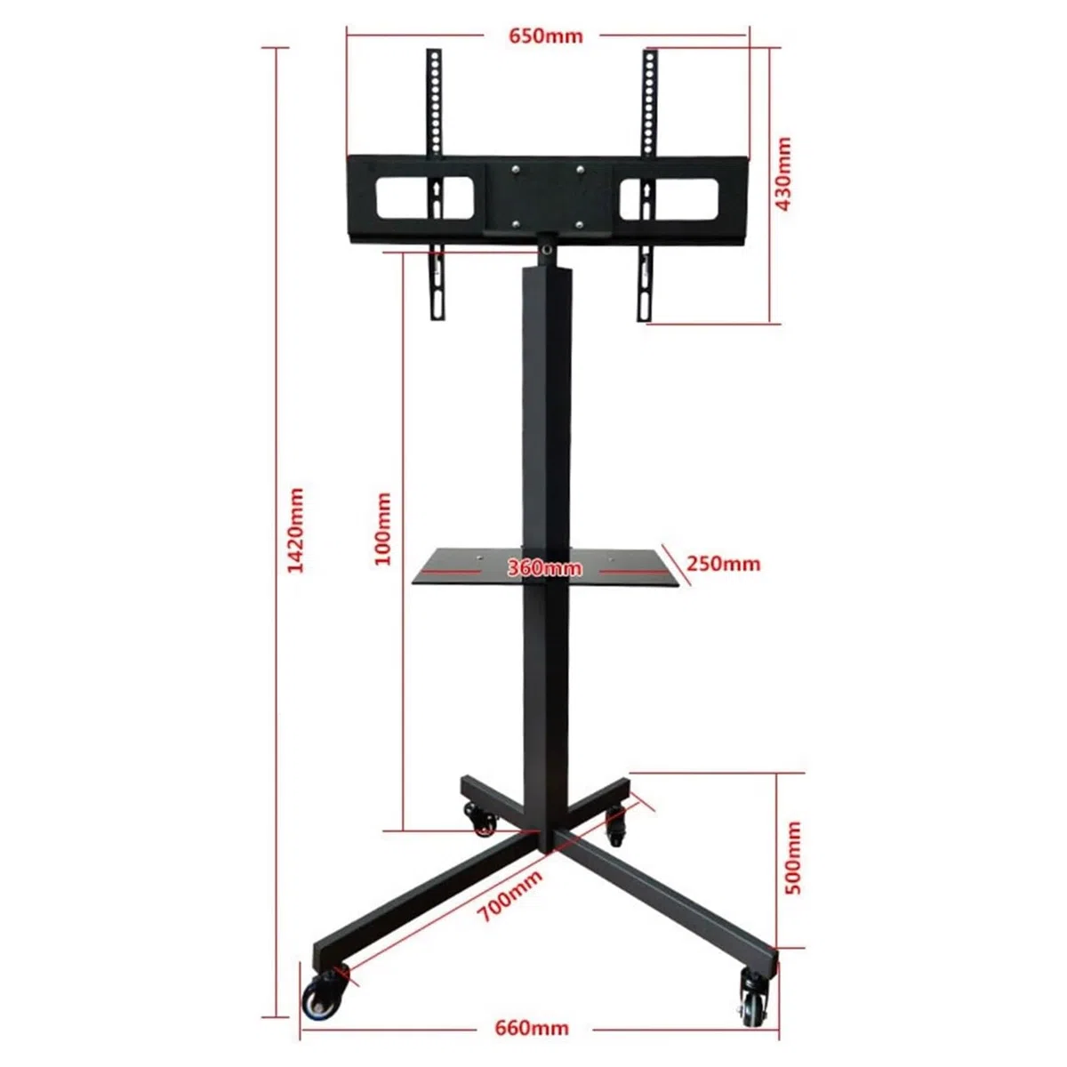Soporte de Suelo portátil para TV - Soporte móvil con Ruedas para TV, para Pantallas Planas o Curvas de 32 a 65 Pulgadas, Soporte de Suelo para TV con Bandeja, VESA,