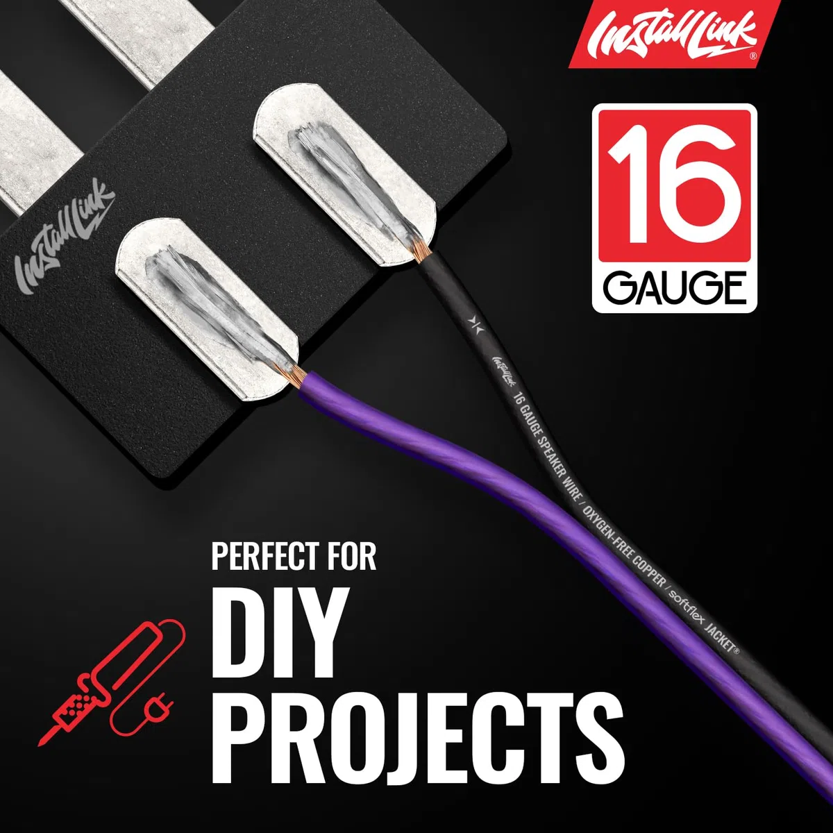 Install Link Cable de altavoz de calibre 16 AWG (OFC) estéreo, coche o cine en casa (100 pies)
