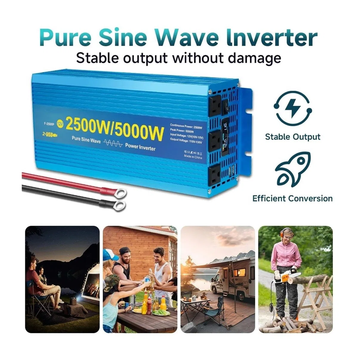 Convertidor Inversor Transformador Convertidor De Potencia De 60 Hz Inversor De Onda Sinusoidal Pura CC 12 V/24 V A CA 110 V Pantalla LED Inteligente para Coche/Caravana