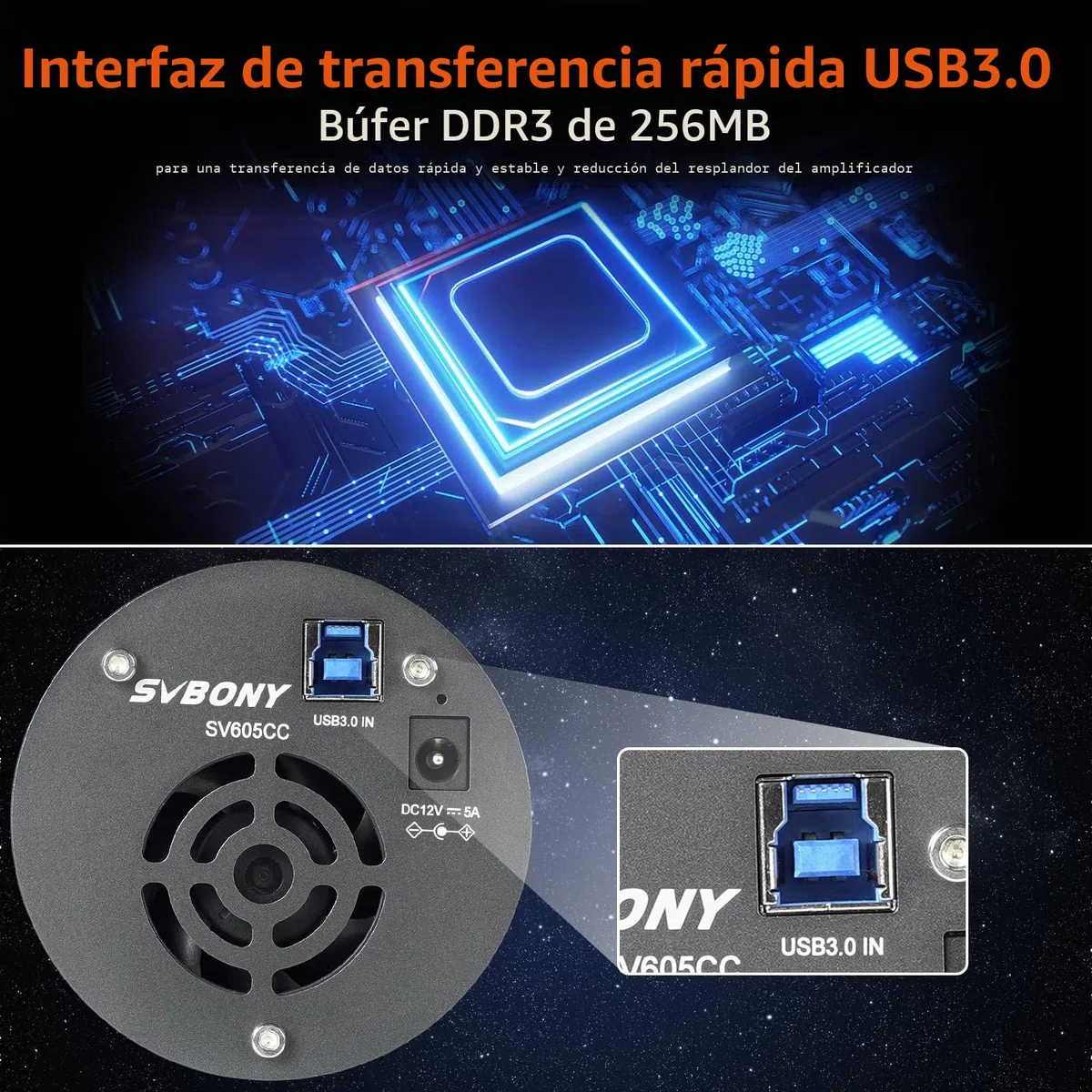 Svbony SV605CC Cámara Refrigerada Color, USB 3.0 con Sensor IMX533 Retroiluminado, Telescopios Oculares para Fotografía Astronómica Profesional de los Objetos de Cielo Profundo Planetas