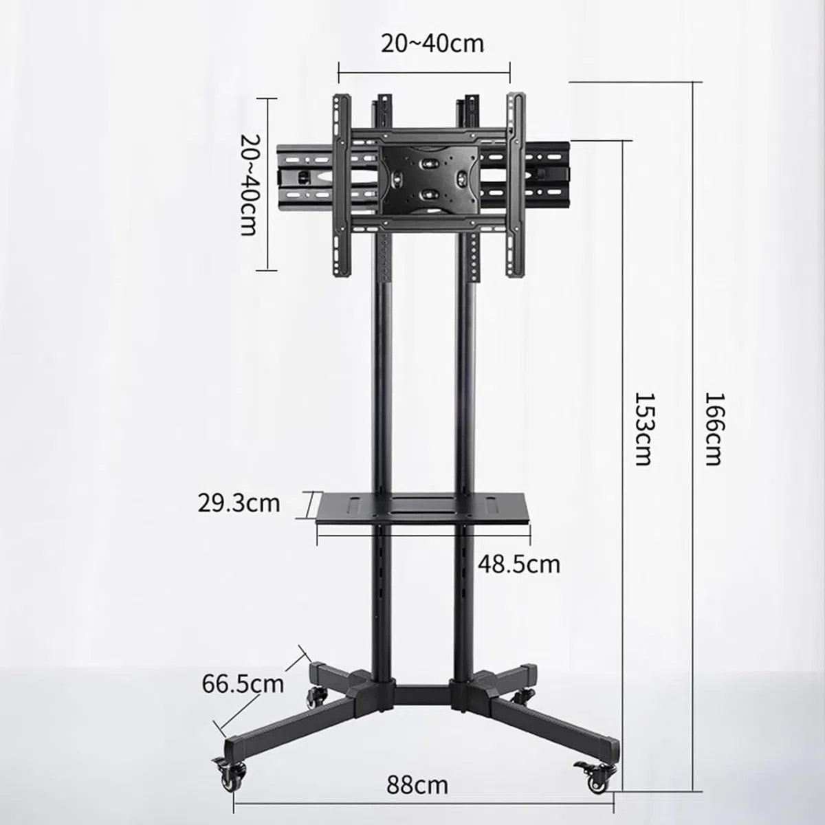 Soporte móvil para TV con Ruedas - Soporte de Suelo para TV LCD, Ajuste de Altura con Bandeja de Almacenamiento, para Pantallas de 32 a 70 Pulgadas, Pantalla horizo,