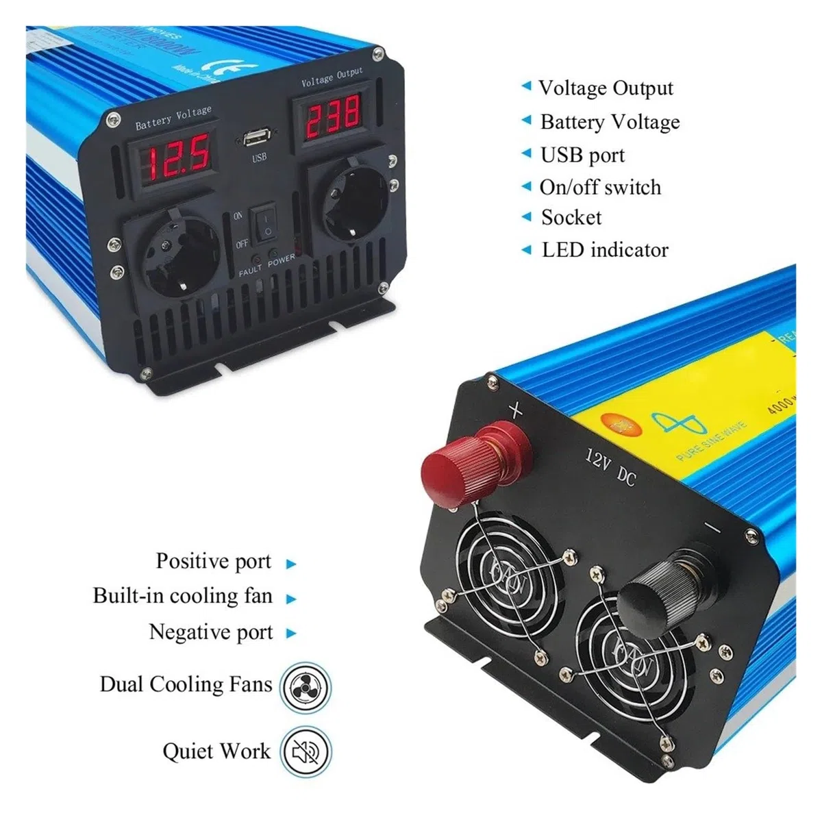 Convertidor Inversor Transformador Inversor Onda Sinusoidal Pura 5000W/6000W/8000W CC 12V/24V A CA 220V/230V 60 Hz Pantalla LED Control Remoto Enchufe Europeo(8000W 12V 60Hz)
