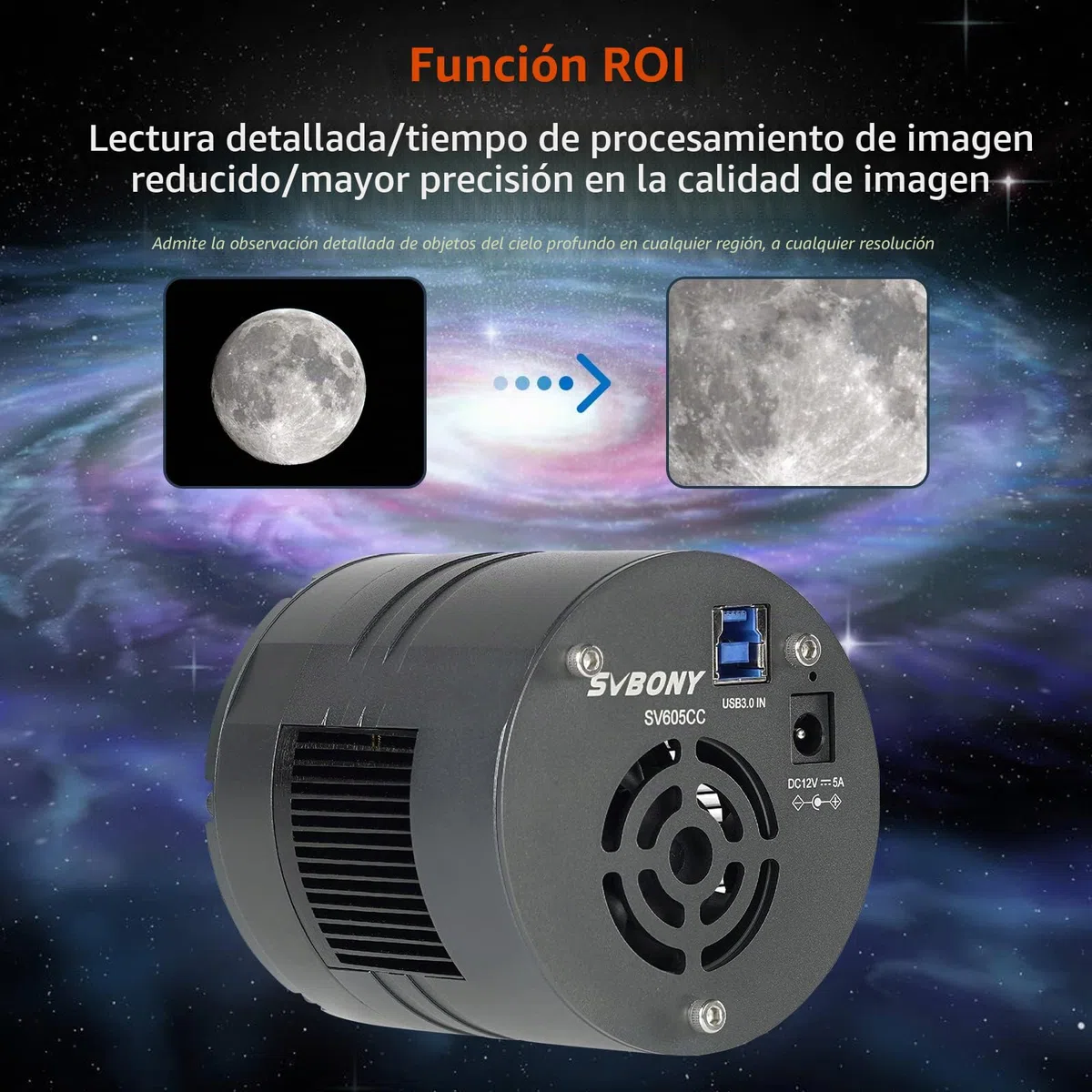 Svbony SV605CC Cámara Refrigerada Color, USB 3.0 con Sensor IMX533 Retroiluminado, Telescopios Oculares para Fotografía Astronómica Profesional de los Objetos de Cielo Profundo Planetas