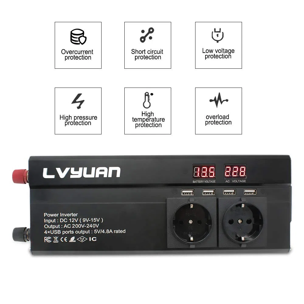 Inversor,Inversor de Coche Inversor 12 V 220 V 5000W Energy Inverter 4 Exterior USB Convertidor inversor Inverso(12V 220V Universal)