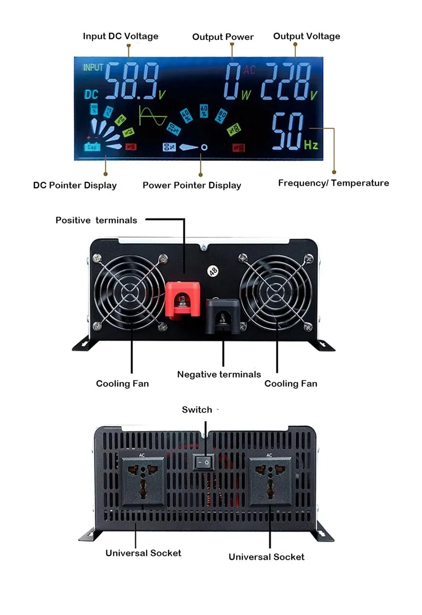 Inversor Onda Sinusoidal Pura 8000W 3000W 5000W 12000W 12 V 24 V 48 V 72 V 96 V A CA 220 V 110 V Convertidor Voltaje 50 Hz 60 Hz Portátil(12V,220V(60HZ),3000W)