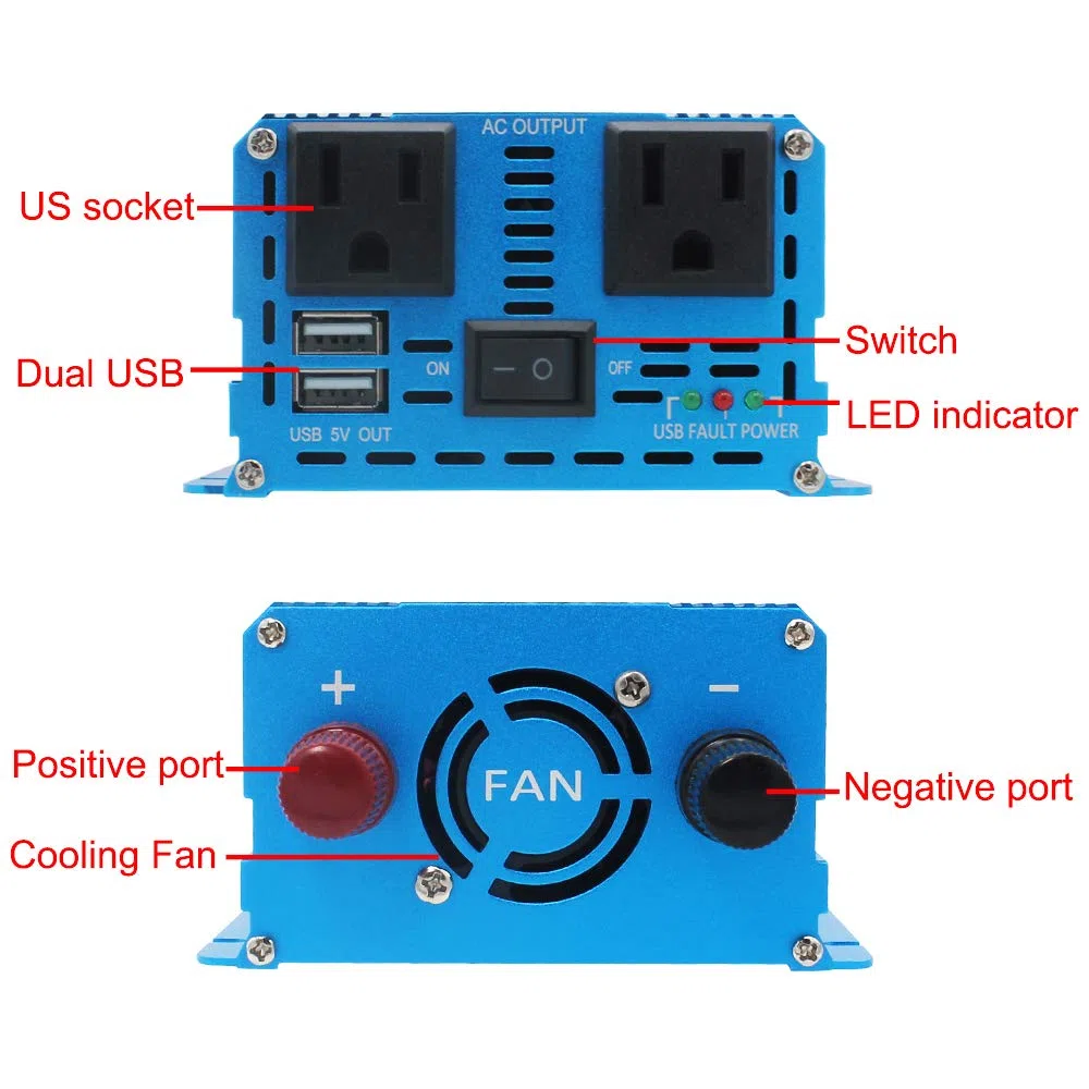 Inversor Inversor de Onda sinusoidal Pura 2000W DC 12V/24V a AC 100V 110V 50Hz/60Hz Convertidor energía Solar(12V 50Hz)