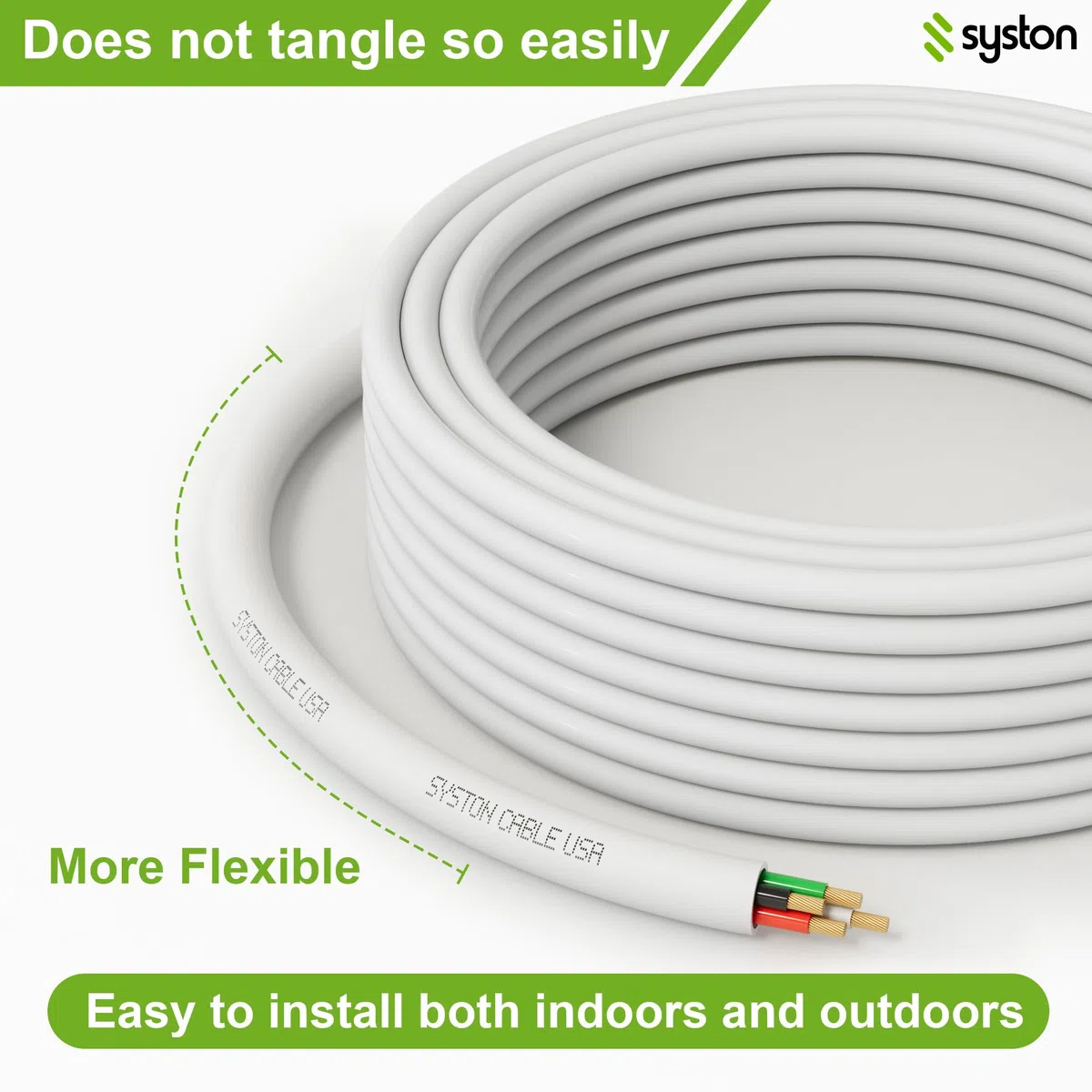 SYSTON - Cable de audio para altavoz 16/4 a granel, 16 AWG, 4C hebra OFC, conductores de cobre sin oxígeno, clasificación CMR para interiores y exteriores, resistente a los rayos UV, cumple con RoHS