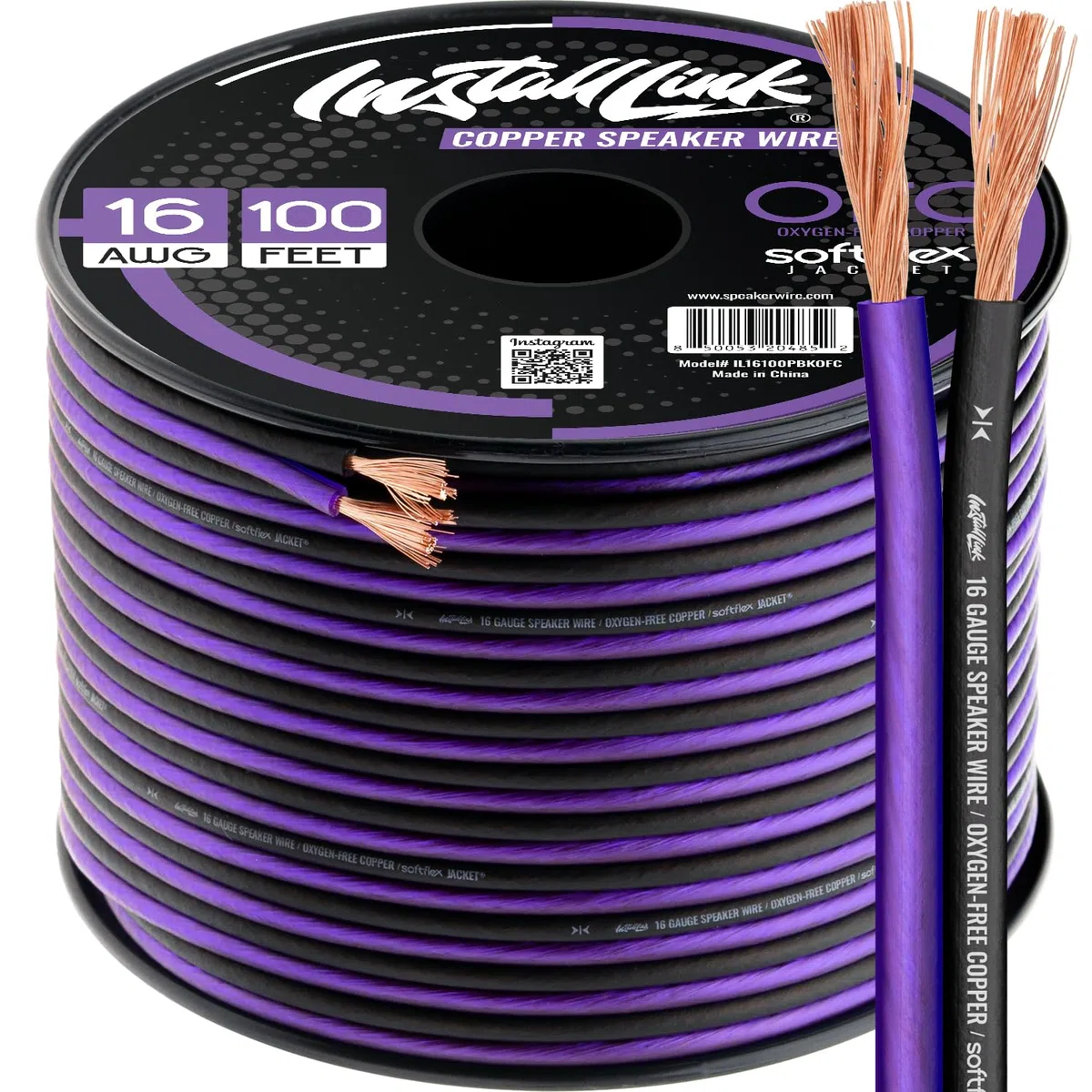Install Link Cable de altavoz de calibre 16 AWG (OFC) estéreo, coche o cine en casa (100 pies)
