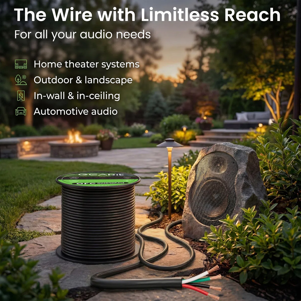 GearIT Pro Series - Cable de altavoz de calibre 12 de 4 conductores (30 metros), 12 AWG OFC (99.9% cobre libre de oxígeno) cable de altavoz CL3 clasificado para uso en entierros directos al aire