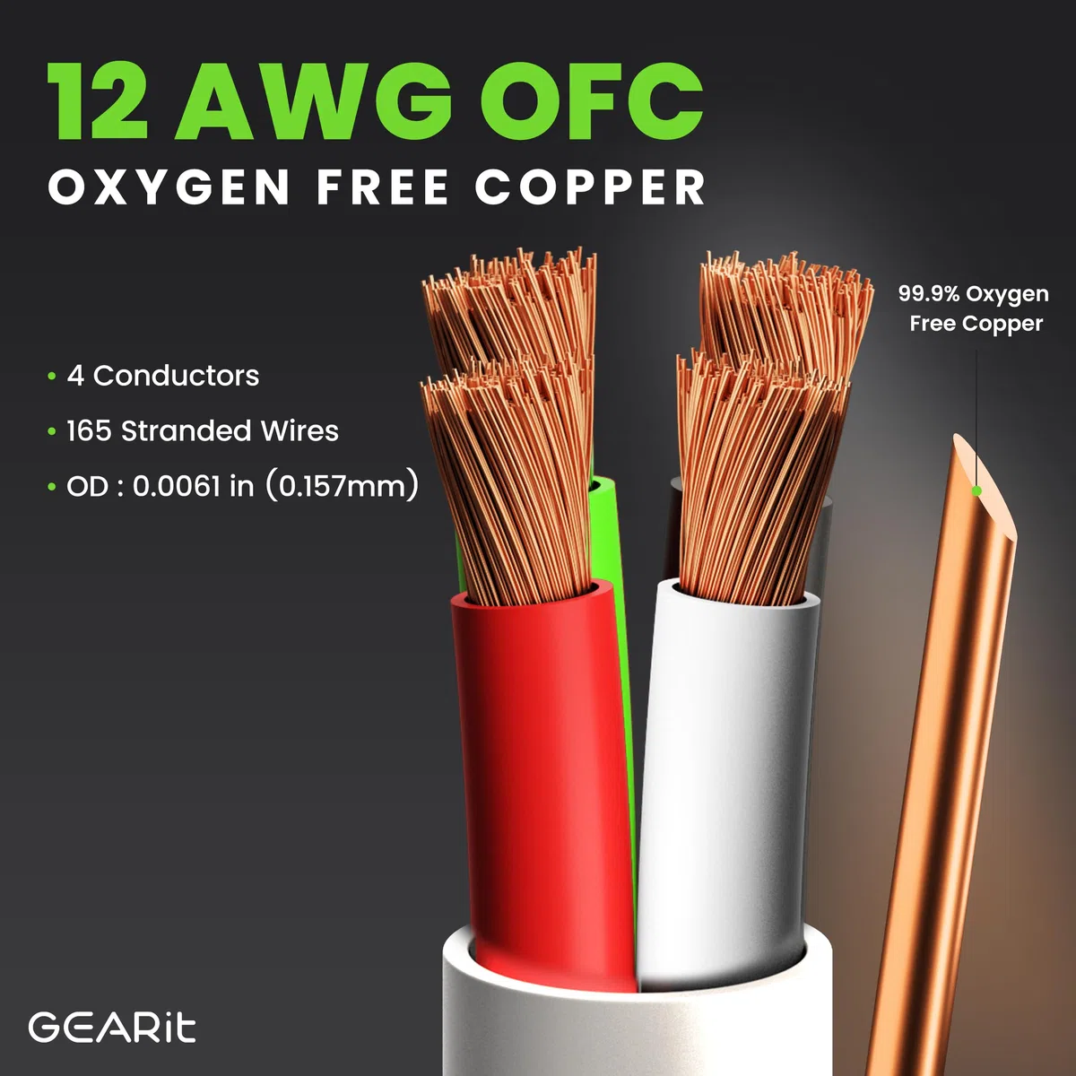 GearIT Pro Series 12 - Cable de altavoz de 4 conductores CL2 clasificado 12 AWG OFC para cable de altavoz en pared 100 Feet / 30.48 Meters blanco