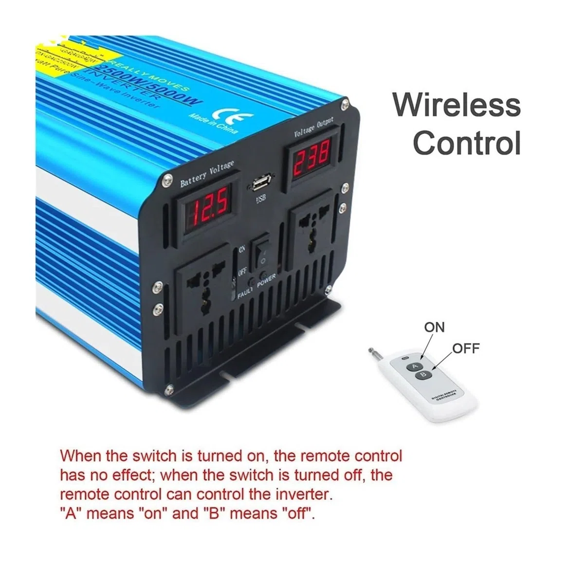 Convertidor Inversor Transformador Inversor De Potencia De 2500 W/5000 W Onda Sinusoidal Pura CC 12 V/24 V A CA 220 V/110 V Pantalla Digital LED Control Remoto.(24V,50Hz,US 110V)