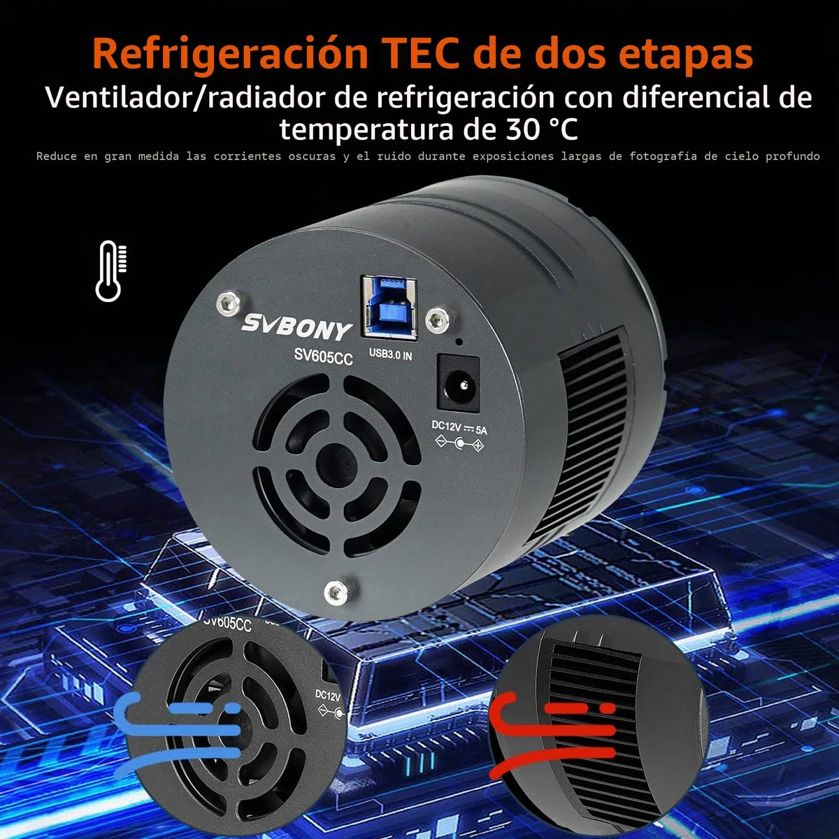 Svbony SV605CC Cámara Refrigerada Color, USB 3.0 con Sensor IMX533 Retroiluminado, Telescopios Oculares para Fotografía Astronómica Profesional de los Objetos de Cielo Profundo Planetas