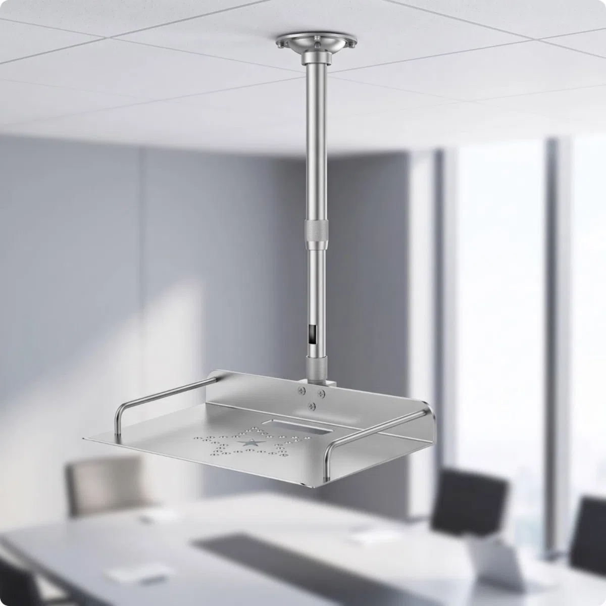 harayaa Soporte para Proyector Montaje en Techo Soporte Bandeja Brazo Aleación de Aluminio con Estructura Estable y Raíles Laterales de Sujeción Adecuado para Presentaciones Oficina Hogar, 100-200cm