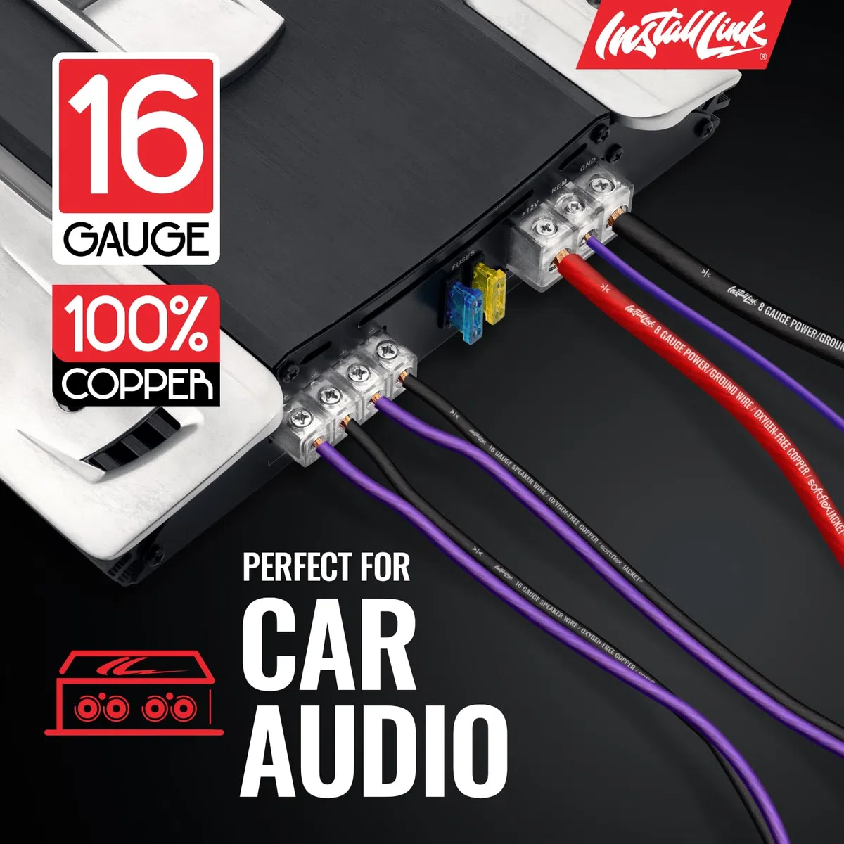 Install Link Cable de altavoz de calibre 16 AWG (OFC) estéreo, coche o cine en casa (100 pies)