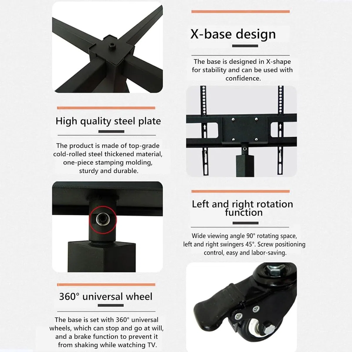 Soporte de Suelo portátil para TV - Soporte móvil con Ruedas para TV, para Pantallas Planas o Curvas de 32 a 65 Pulgadas, Soporte de Suelo para TV con Bandeja, VESA,