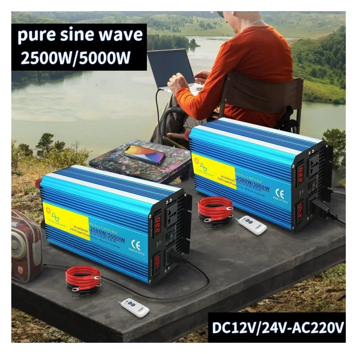 Convertidor Inversor Transformador Inversor De Potencia De 2500 W/5000 W Onda Sinusoidal Pura CC 12 V/24 V A CA 220 V/110 V Pantalla Digital LED Control Remoto.(24V,50Hz,US 110V)